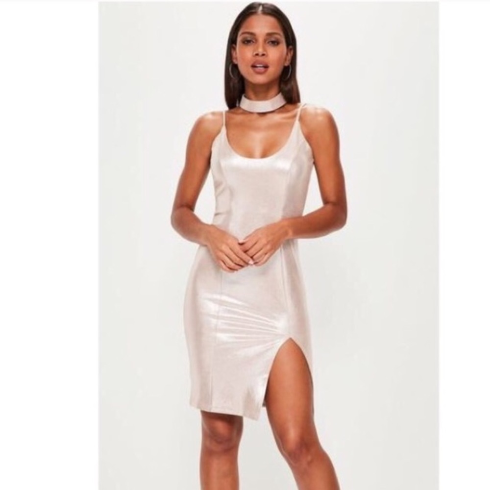 Nude Faux Suede Shimmer Dress w/ Chocker